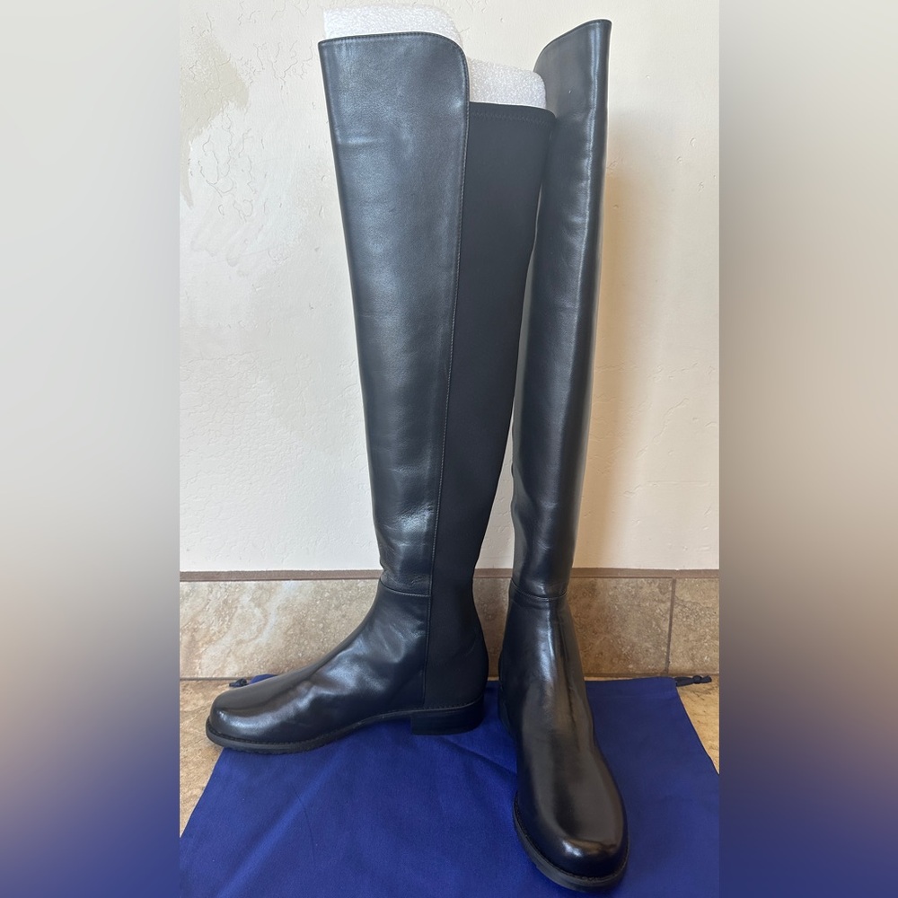 NWOT Stuart Weitzman 5050 Black Nappa Leather OTK Boots SIZE 7.5 over the knee
